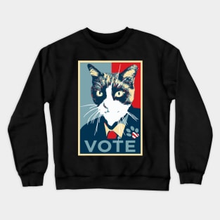 Cat running for president (Obama Hope logo) Crewneck Sweatshirt